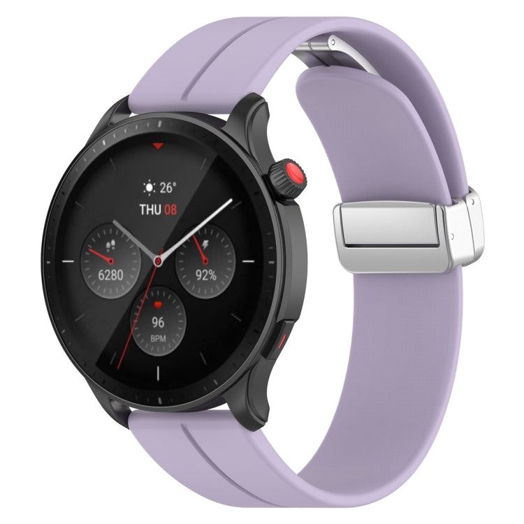 For Amazfit GTR 4 Magnetic Fold Clasp Silver Buckle Silicone Watch Band(Light Purple) - Smart Wear by PMC TechLife | Online Shopping South Africa | PMC TechLife