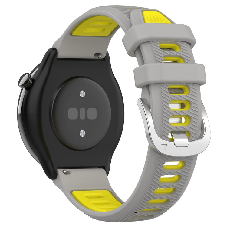For Amazfit GTR Mini 20mm Cross Texture Two Color Silicone Stainless Steel Buckle Watch Band(Gray Yellow) - Smart Wear by PMC TechLife | Online Shopping South Africa | PMC TechLife
