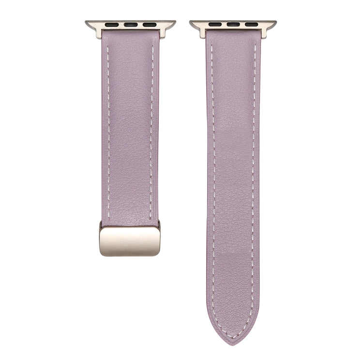Folding Buckle Genuine Leather Watch Band For Apple Watch Series 8&7 41mm / SE 2&6&SE&5&4 40mm / 3&2&1 38mm(Purple) - Smart Wear by PMC TechLife | Online Shopping South Africa | PMC TechLife