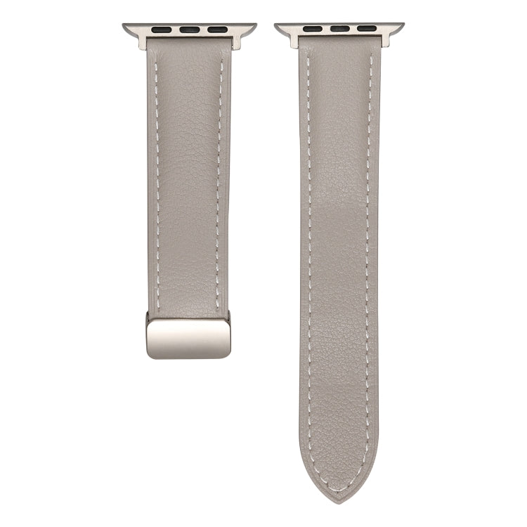 Folding Buckle Genuine Leather Watch Band For Apple Watch Series 8&7 41mm / SE 2&6&SE&5&4 40mm / 3&2&1 38mm(Grey) - Smart Wear by PMC TechLife | Online Shopping South Africa | PMC TechLife