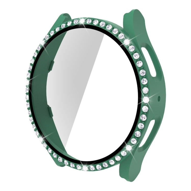 For Samsung Galaxy Watch5 44mm Single Row Diamond PC + Tempered Glass Watch Case(Light Green) - Smart Wear by PMC TechLife | Online Shopping South Africa | PMC TechLife