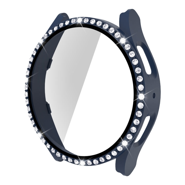 For Samsung Galaxy Watch5 44mm Single Row Diamond PC + Tempered Glass Watch Case(Midnight Blue) -  by PMC TechLife | Online Shopping South Africa | PMC TechLife