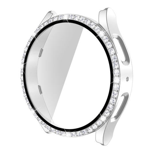 For Samsung Galaxy Watch5 44mm Single Row Diamond PC + Tempered Glass Watch Case(Silver) -  by PMC Jewellery | Online Shopping South Africa | PMC Jewellery