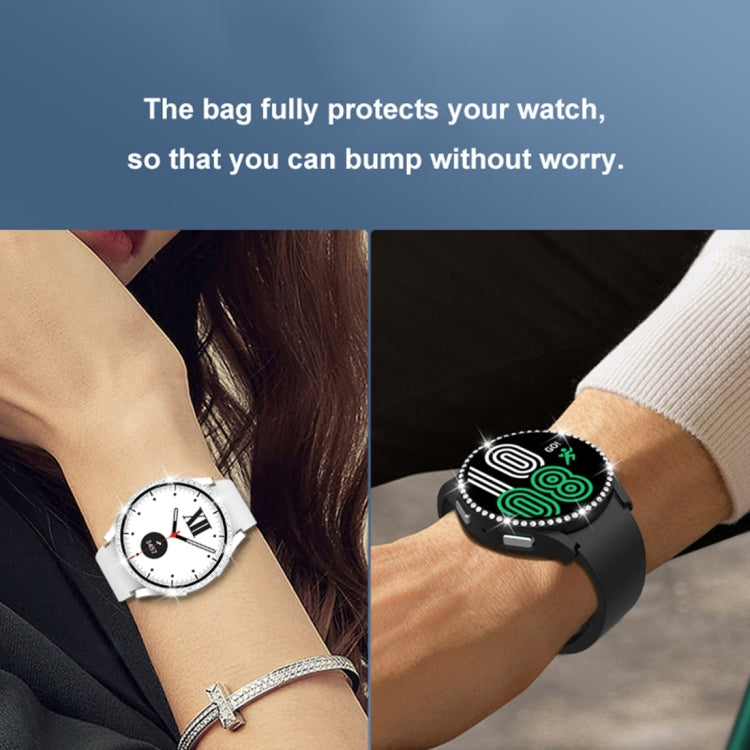 For Samsung Galaxy Watch5 44mm Single Row Diamond PC + Tempered Glass Watch Case(Transparent) -  by PMC TechLife | Online Shopping South Africa | PMC TechLife