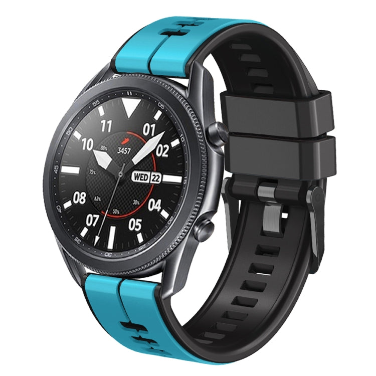 20mm Universal Vertical Line Two-Color Silicone Watch Band(Sky Blue+Black) - Smart Wear by PMC Jewellery | Online Shopping South Africa | PMC Jewellery