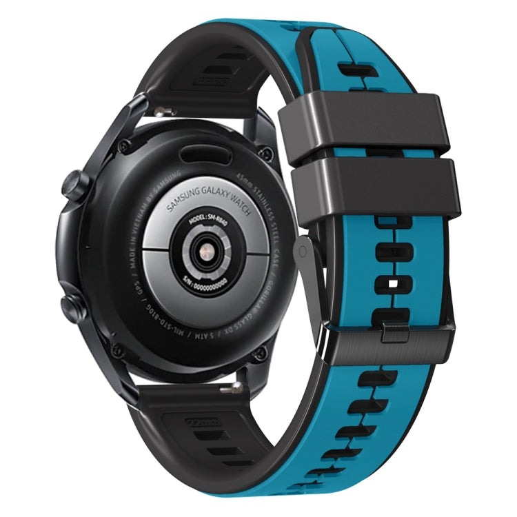 20mm Universal Vertical Line Two-Color Silicone Watch Band(Sky Blue+Black) - Smart Wear by PMC TechLife | Online Shopping South Africa | PMC TechLife