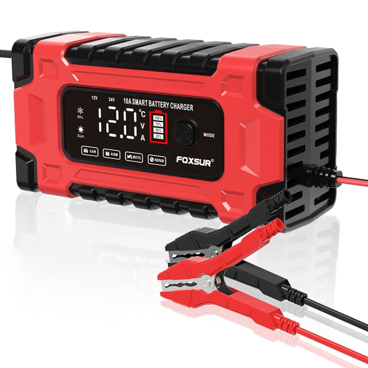 FOXSUR 12V / 24V / 10A Car / Motorcycle Battery Smart Repair Lead-acid Battery Charger, Plug Type:UK Plug - free shipping - PMC TechLife - Order now!