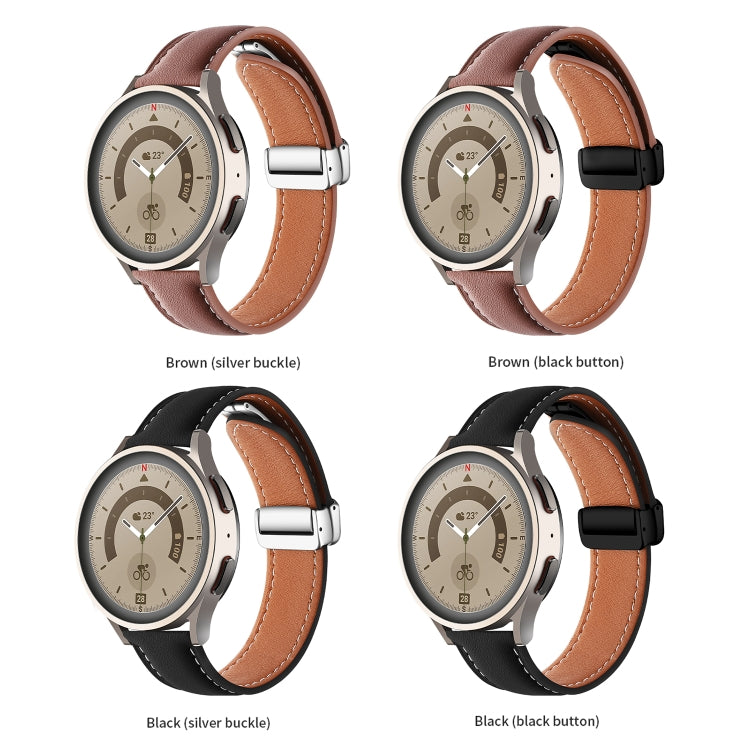 20mm Folding Buckle Plain Weave Genuine Leather Watch Band(Black+Silver) - Smart Wear by PMC TechLife | Online Shopping South Africa | PMC TechLife