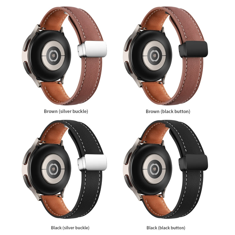 22mm Folding Buckle Plain Weave Genuine Leather Watch Band(Black+Silver) - Smart Wear by PMC TechLife | Online Shopping South Africa | PMC TechLife
