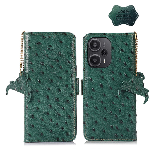 For Xiaomi Redmi Note 12 Turbo Ostrich Pattern Genuine Leather RFID Phone Case(Green) - Xiaomi Cases by PMC Jewellery | Online Shopping South Africa | PMC Jewellery