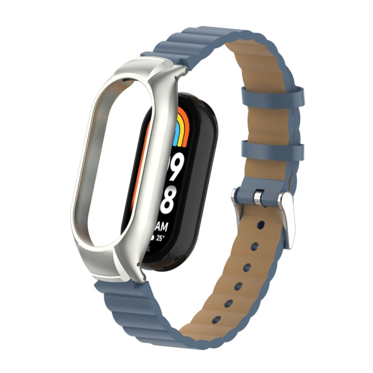 For Xiaomi Mi Band 8 Integrated Metal Case + Bamboo Leather Watch Band(Silver Grey) - Smart Wear by PMC TechLife | Online Shopping South Africa | PMC TechLife