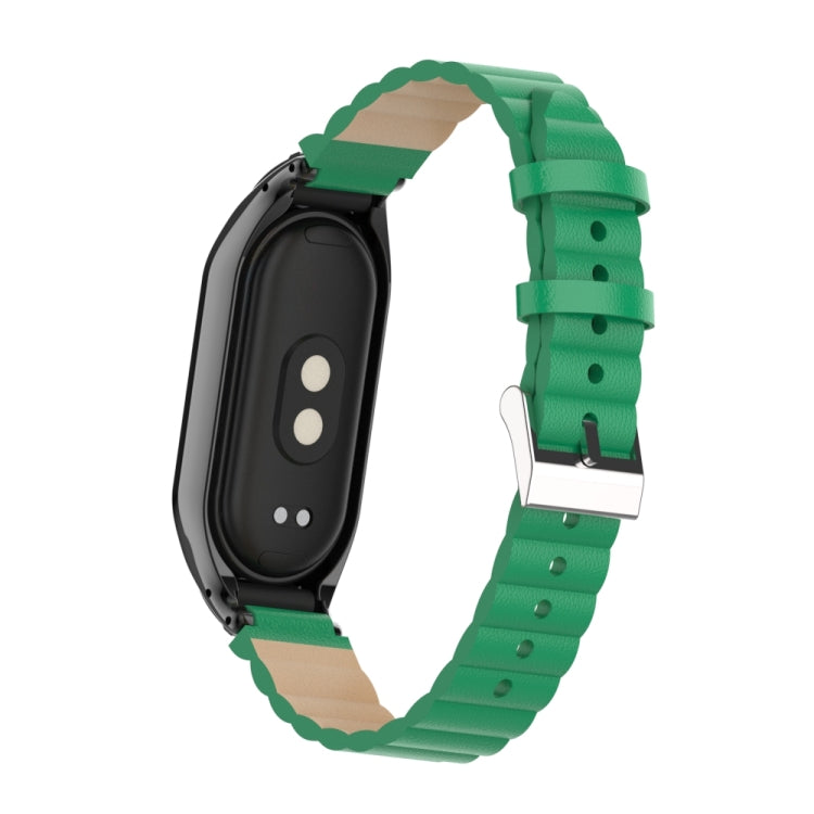 For Xiaomi Mi Band 8 Integrated Metal Case + Bamboo Leather Watch Band(Bamboo Green) - Smart Wear by PMC TechLife | Online Shopping South Africa | PMC TechLife