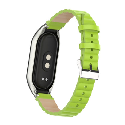 For Xiaomi Mi Band 8 Integrated Metal Case + Bamboo Leather Watch Band(Grass Green) -  by PMC Jewellery | Online Shopping South Africa | PMC Jewellery