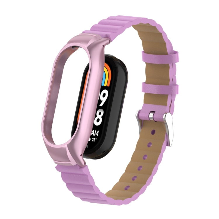 For Xiaomi Mi Band 8 Integrated Metal Case + Bamboo Leather Watch Band(Rose Pink) - Smart Wear by PMC TechLife | Online Shopping South Africa | PMC TechLife
