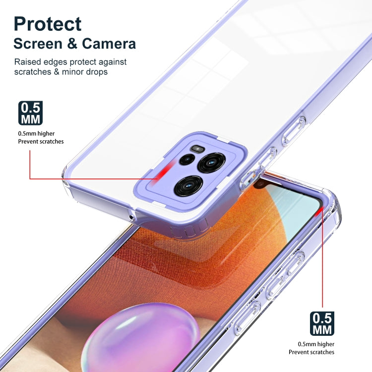 For Motorola Moto G72 5G 3 in 1 Clear TPU Color PC Frame Phone Case(Purple) - Motorola Cases by PMC Jewellery | Online Shopping South Africa | PMC Jewellery