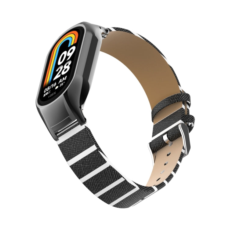 For Xiaomi Mi Band 8 Integrated Metal Case + Secondary Color Leather Watch Band(Black) - Smart Wear by PMC TechLife | Online Shopping South Africa | PMC TechLife
