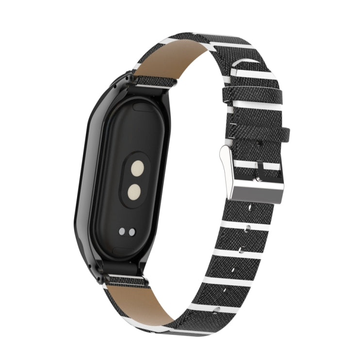 For Xiaomi Mi Band 8 Integrated Metal Case + Secondary Color Leather Watch Band(Black) - Smart Wear by PMC TechLife | Online Shopping South Africa | PMC TechLife