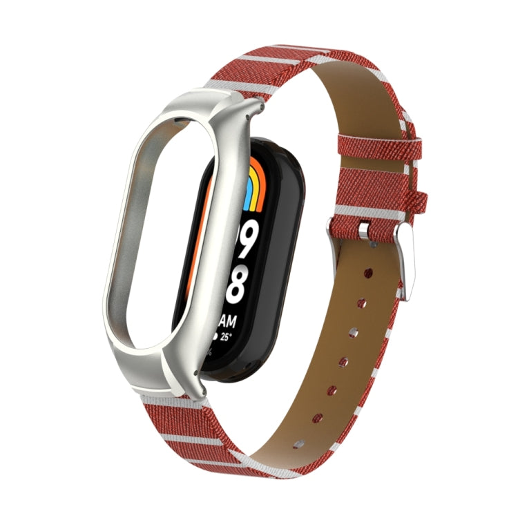 For Xiaomi Mi Band 8 Integrated Metal Case + Secondary Color Leather Watch Band(Brown) - Smart Wear by PMC TechLife | Online Shopping South Africa | PMC TechLife