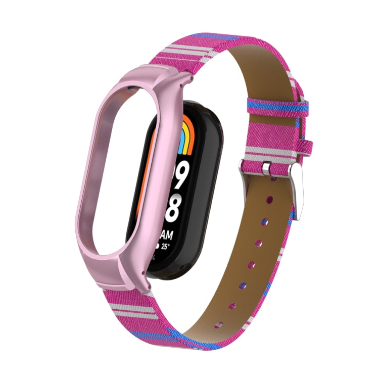 For Xiaomi Mi Band 8 Integrated Metal Case + Secondary Color Leather Watch Band(Pink) - Smart Wear by PMC TechLife | Online Shopping South Africa | PMC TechLife