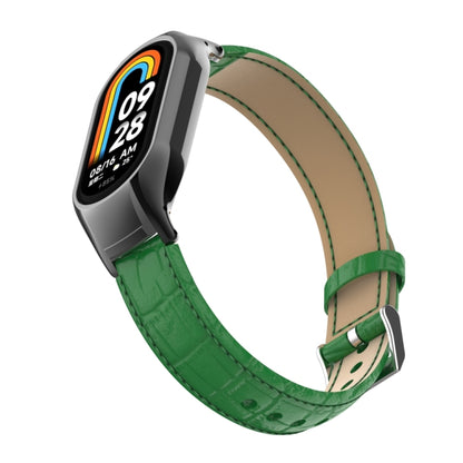 For Xiaomi Mi Band 8 Integrated Metal Case + Cocodile Texture Leather Watch Band(Green) - Smart Wear by PMC Jewellery | Online Shopping South Africa | PMC Jewellery