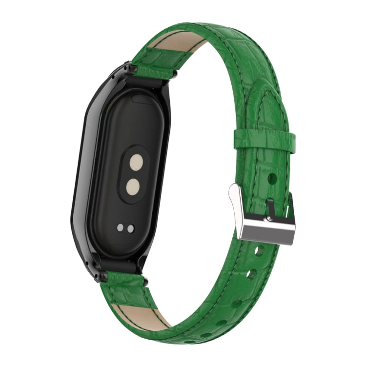 For Xiaomi Mi Band 8 Integrated Metal Case + Cocodile Texture Leather Watch Band(Green) - Smart Wear by PMC Jewellery | Online Shopping South Africa | PMC Jewellery