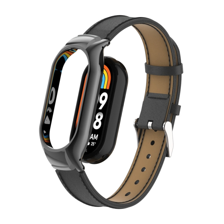 For Xiaomi Mi Band 8 Integrated Metal Case + Microfiber Sewing Leather Watch Band(Black) - Smart Wear by PMC TechLife | Online Shopping South Africa | PMC TechLife