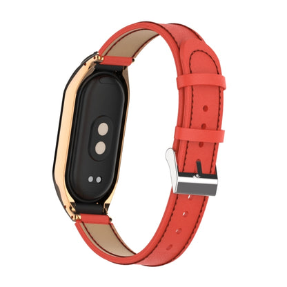 For Xiaomi Mi Band 8 Integrated Metal Case + Microfiber Sewing Leather Watch Band(Red) - Smart Wear by PMC Jewellery | Online Shopping South Africa | PMC Jewellery