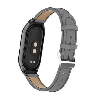 For Xiaomi Mi Band 8 Integrated Metal Case + Microfiber Sewing Leather Watch Band(Grey) - Smart Wear by PMC Jewellery | Online Shopping South Africa | PMC Jewellery