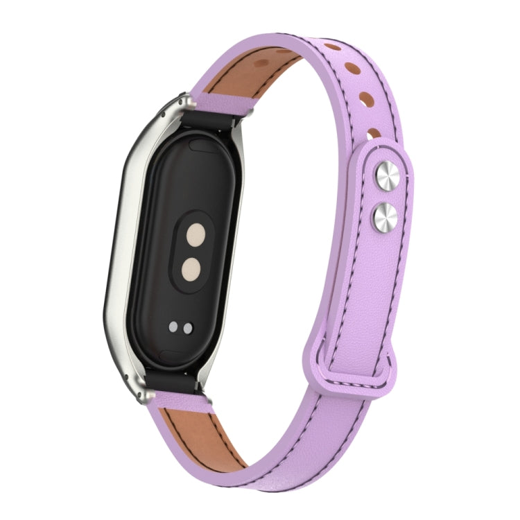 For Xiaomi Mi Band 8 Integrated Metal Case + Double Nail Microfiber Leather Watch Band(Pink Purple) - Smart Wear by PMC TechLife | Online Shopping South Africa | PMC TechLife