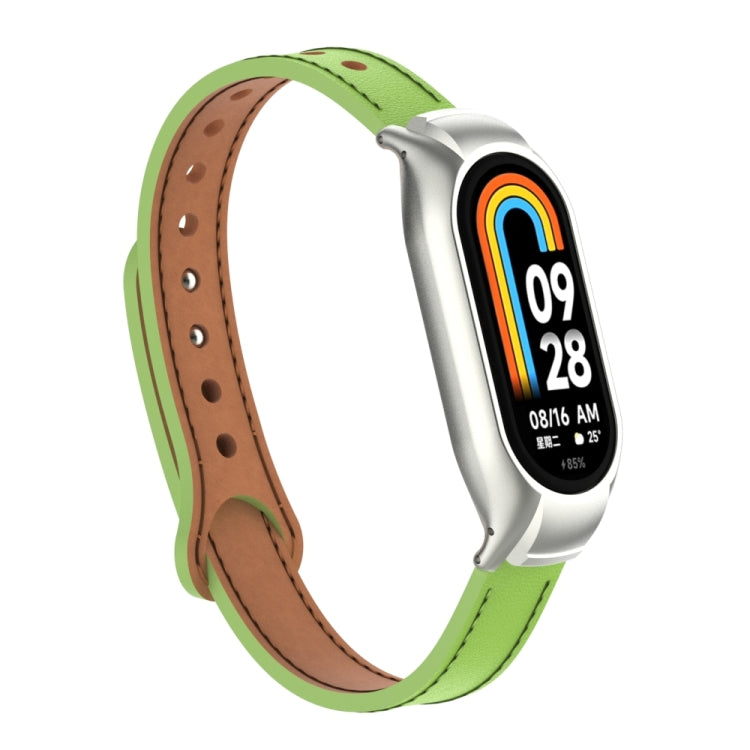 For Xiaomi Mi Band 8 Integrated Metal Case + Double Nail Microfiber Leather Watch Band(Grass Green) - Smart Wear by PMC TechLife | Online Shopping South Africa | PMC TechLife