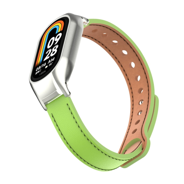 For Xiaomi Mi Band 8 Integrated Metal Case + Double Nail Microfiber Leather Watch Band(Grass Green) - Smart Wear by PMC TechLife | Online Shopping South Africa | PMC TechLife