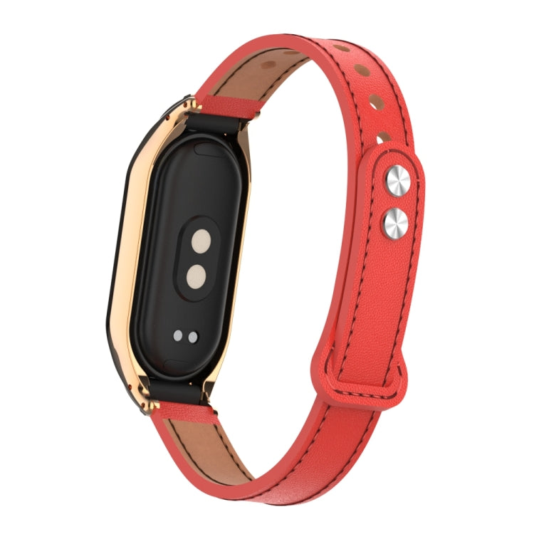 For Xiaomi Mi Band 8 Integrated Metal Case + Double Nail Microfiber Leather Watch Band(Red) - Smart Wear by PMC TechLife | Online Shopping South Africa | PMC TechLife