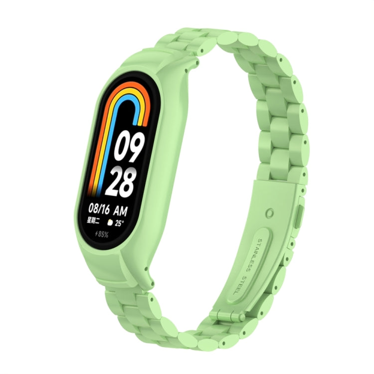 For Xiaomi Mi Band 8 Integrated Metal Case + Three-bead Watch Band(Matcha Green) - Smart Wear by PMC TechLife | Online Shopping South Africa | PMC TechLife