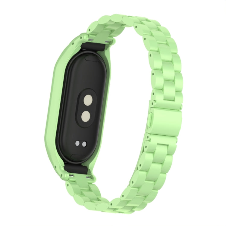 For Xiaomi Mi Band 8 Integrated Metal Case + Three-bead Watch Band(Matcha Green) - Smart Wear by PMC TechLife | Online Shopping South Africa | PMC TechLife