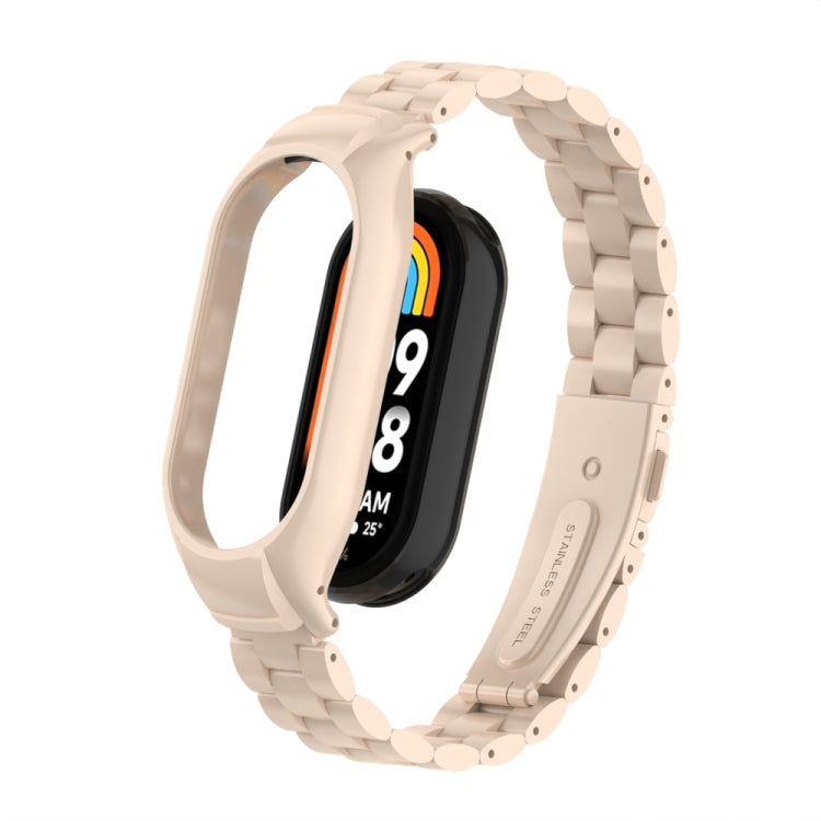 For Xiaomi Mi Band 8 Integrated Metal Case + Three-bead Watch Band(Lotus Pink) - Smart Wear by PMC TechLife | Online Shopping South Africa | PMC TechLife