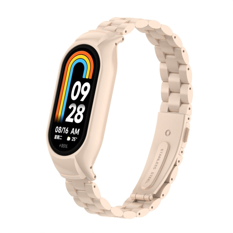 For Xiaomi Mi Band 8 Integrated Metal Case + Three-bead Watch Band(Lotus Pink) - Smart Wear by PMC TechLife | Online Shopping South Africa | PMC TechLife