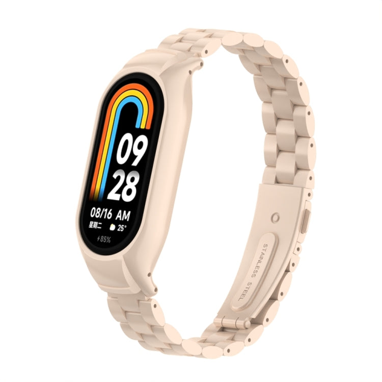 For Xiaomi Mi Band 8 Integrated Metal Case + Three-bead Watch Band(Lotus Pink) - Smart Wear by PMC Jewellery | Online Shopping South Africa | PMC Jewellery