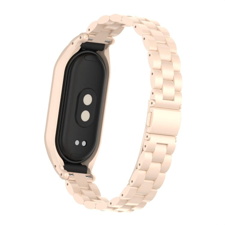 For Xiaomi Mi Band 8 Integrated Metal Case + Three-bead Watch Band(Lotus Pink) - Smart Wear by PMC TechLife | Online Shopping South Africa | PMC TechLife