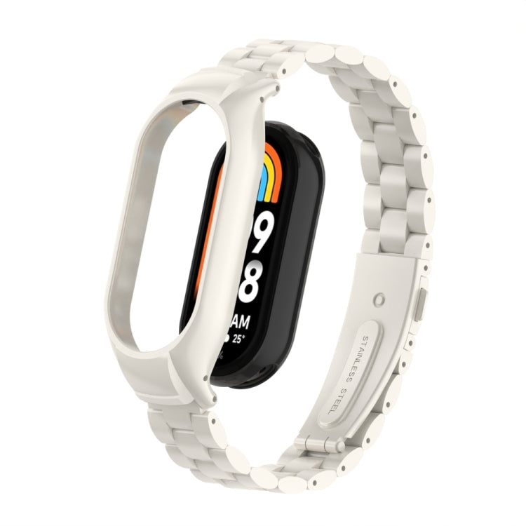 For Xiaomi Mi Band 8 Integrated Metal Case + Three-bead Watch Band(Beige) - Smart Wear by PMC TechLife | Online Shopping South Africa | PMC TechLife