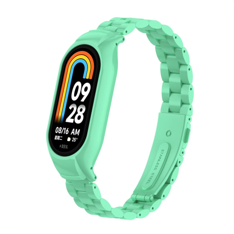 For Xiaomi Mi Band 8 Integrated Metal Case + Three-bead Watch Band(Blue Sea) - Smart Wear by PMC TechLife | Online Shopping South Africa | PMC TechLife
