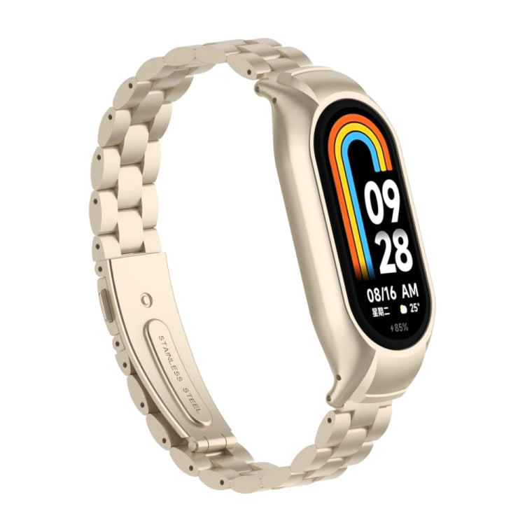For Xiaomi Mi Band 8 Integrated Metal Case + Three-bead Watch Band(Starlight Color) - Smart Wear by PMC TechLife | Online Shopping South Africa | PMC TechLife