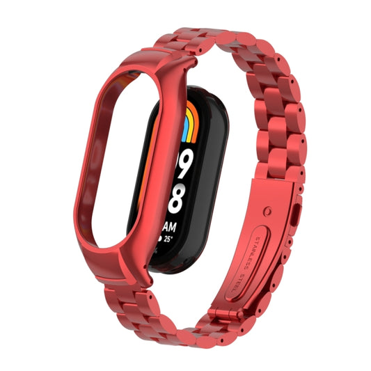 For Xiaomi Mi Band 8 Integrated Metal Case + Three-bead Watch Band(Red) - Smart Wear by PMC Jewellery | Online Shopping South Africa | PMC Jewellery
