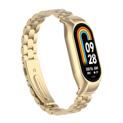 For Xiaomi Mi Band 8 Integrated Metal Case + Three-bead Watch Band(Retro Gold) - Smart Wear by PMC Jewellery | Online Shopping South Africa | PMC Jewellery