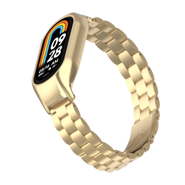 For Xiaomi Mi Band 8 Integrated Metal Case + Three-bead Watch Band(Retro Gold) - Smart Wear by PMC Jewellery | Online Shopping South Africa | PMC Jewellery