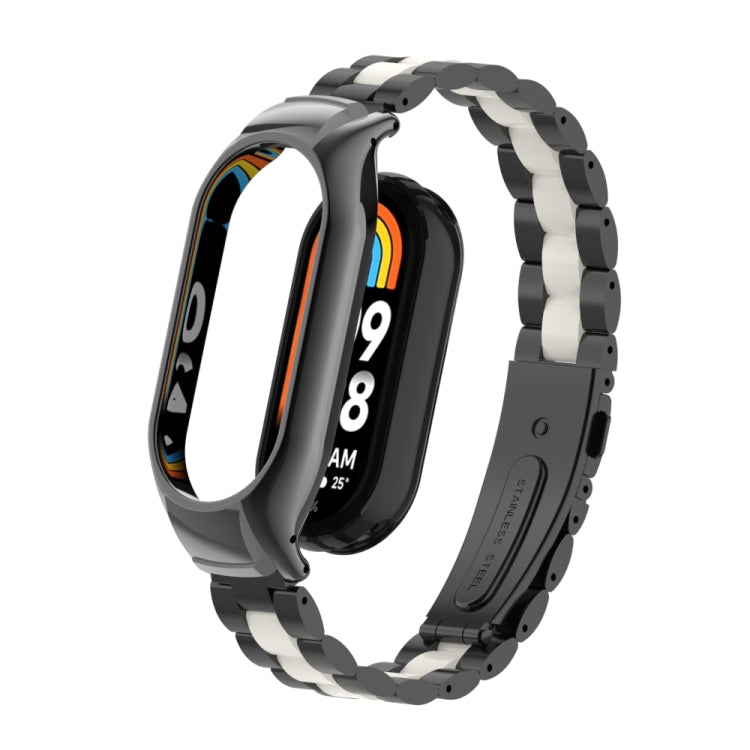 For Xiaomi Mi Band 8 Integrated Metal Case + Three-bead Watch Band(Black+White) - Smart Wear by PMC TechLife | Online Shopping South Africa | PMC TechLife