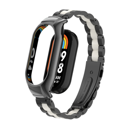 For Xiaomi Mi Band 8 Integrated Metal Case + Three-bead Watch Band(Black+White) - Smart Wear by PMC Jewellery | Online Shopping South Africa | PMC Jewellery