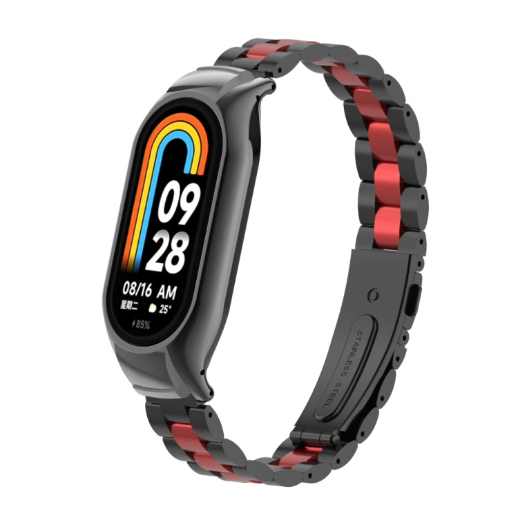 For Xiaomi Mi Band 8 Integrated Metal Case + Three-bead Watch Band(Black+Red) - Smart Wear by PMC TechLife | Online Shopping South Africa | PMC TechLife