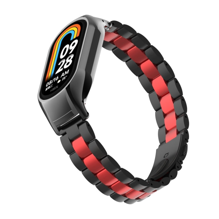 For Xiaomi Mi Band 8 Integrated Metal Case + Three-bead Watch Band(Black+Red) - Smart Wear by PMC TechLife | Online Shopping South Africa | PMC TechLife
