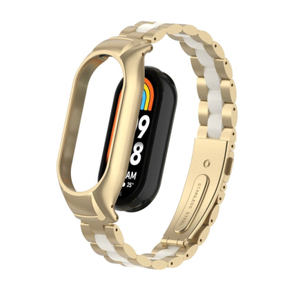 For Xiaomi Mi Band 8 Integrated Metal Case + Three-bead Watch Band(Champagne+White) - Smart Wear by PMC Jewellery | Online Shopping South Africa | PMC Jewellery