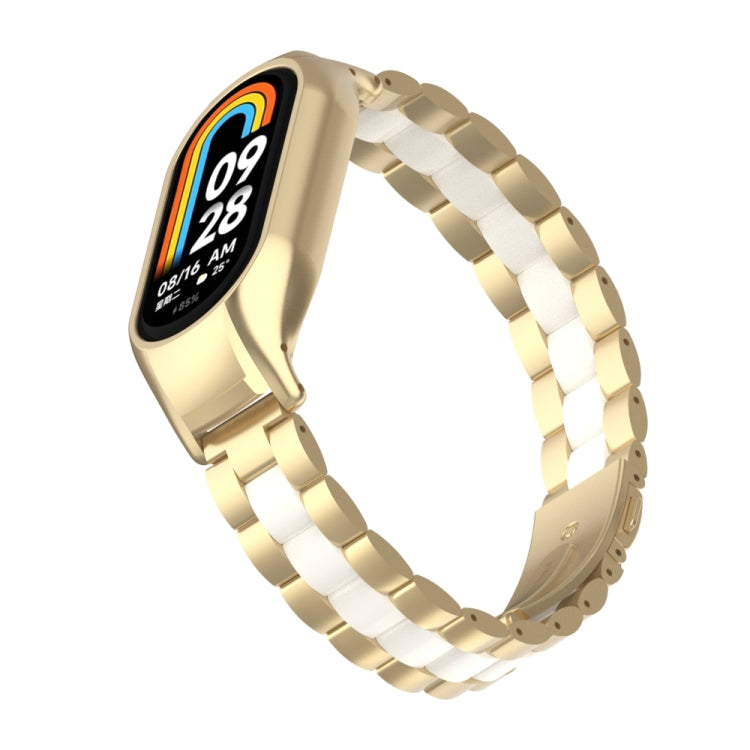 For Xiaomi Mi Band 8 Integrated Metal Case + Three-bead Watch Band(Champagne+White) - Smart Wear by PMC TechLife | Online Shopping South Africa | PMC TechLife